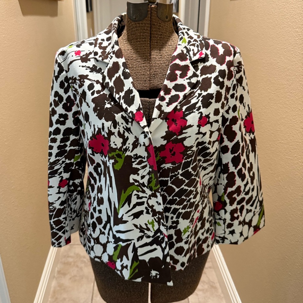Chico's White, Brown & Pink Floral Animal Print Blazer